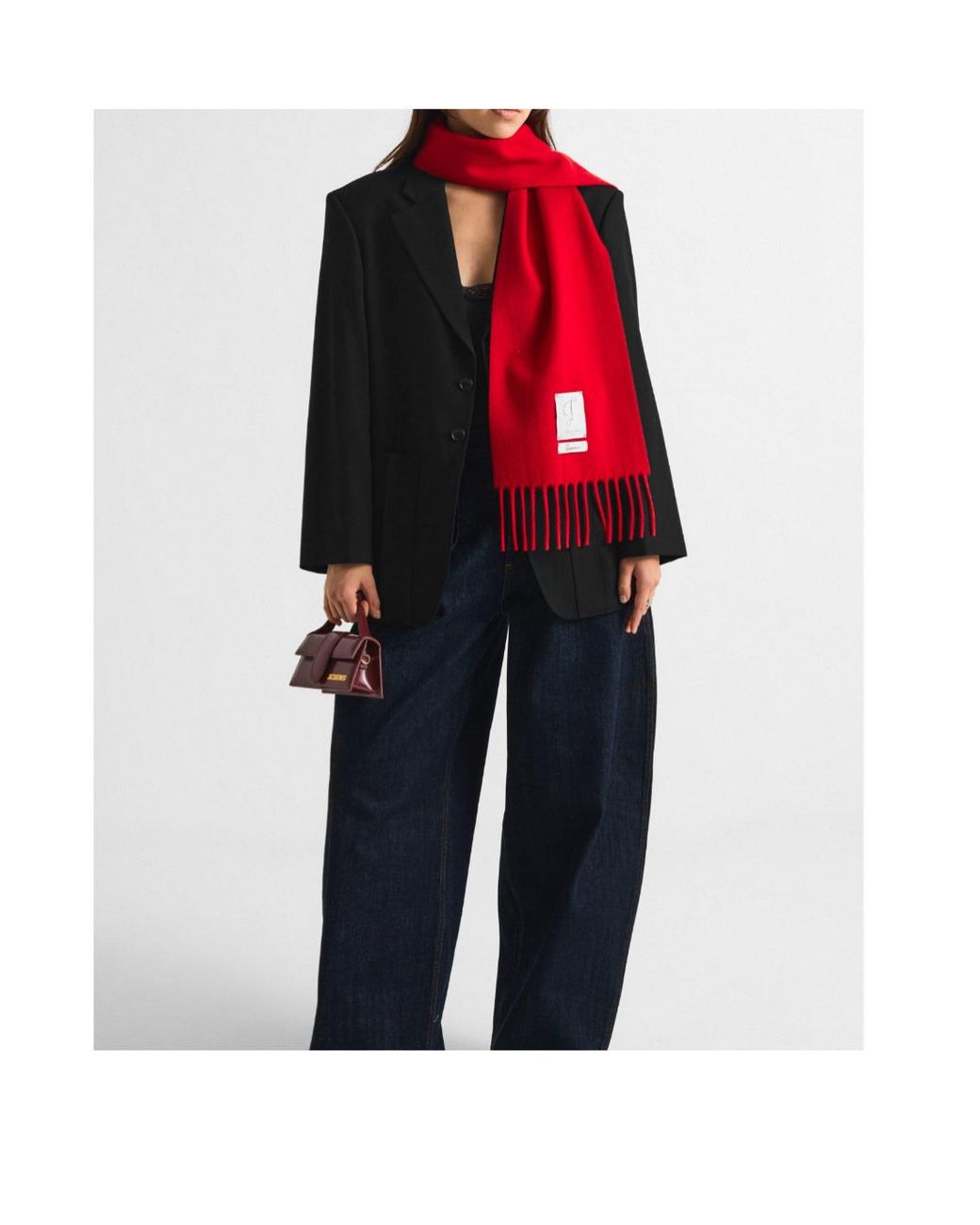 Jacquemus Red Fringe-Long Scarf