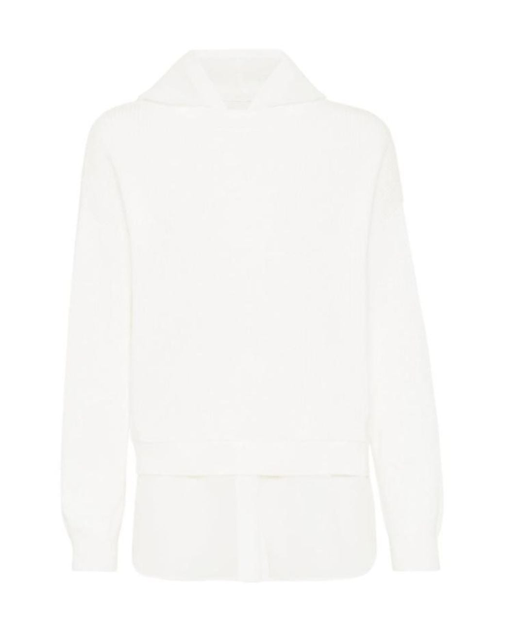 Brunello Cucinelli White Organza And English Rib Knit Faux-Layered Sweatshirt