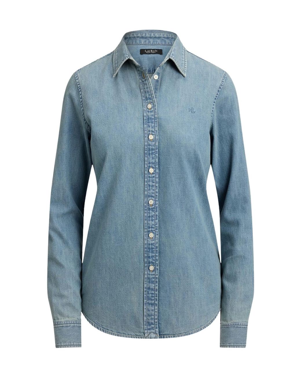 Ralph Lauren Blue Embroidered-Logo Denim Shirt