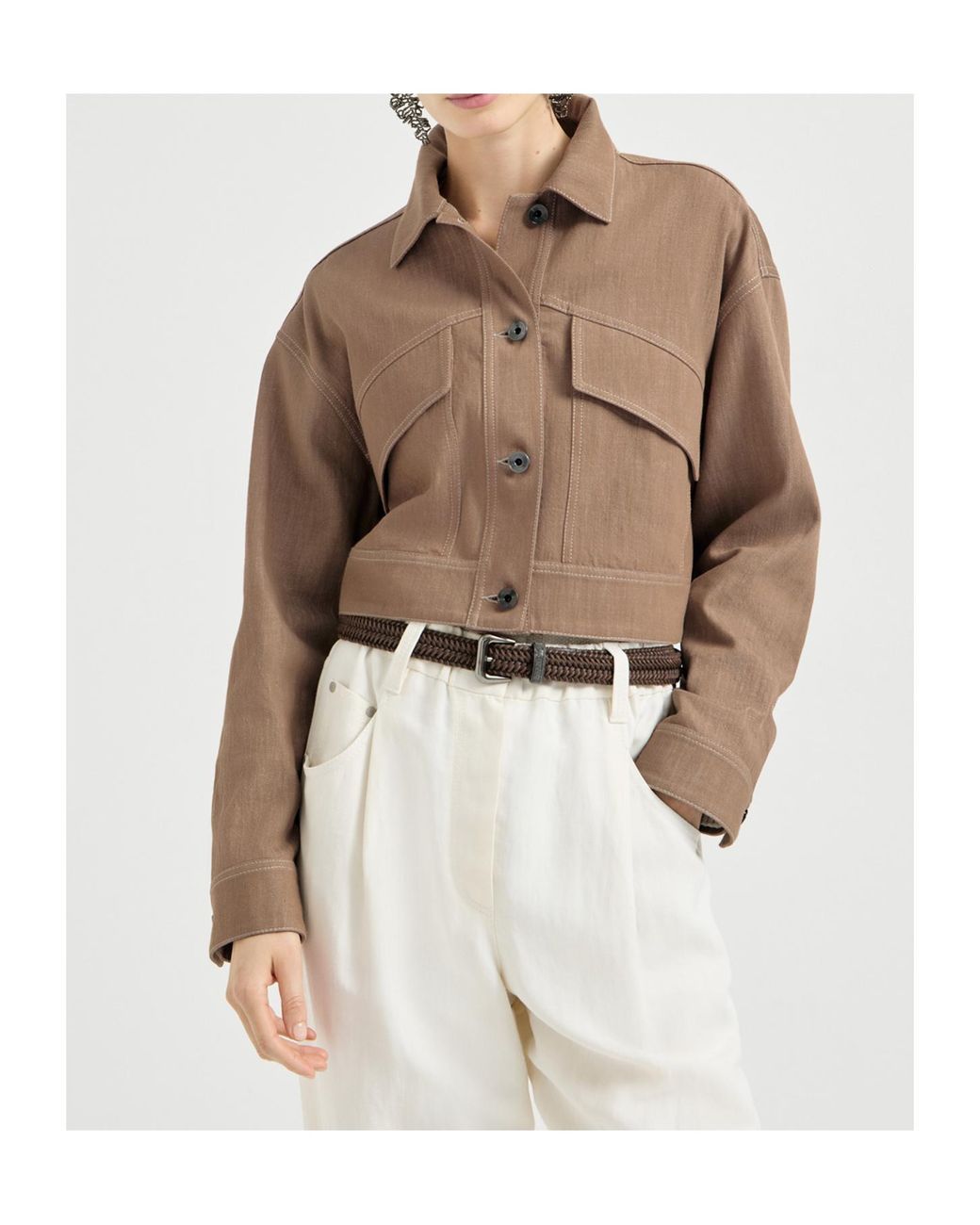 Brunello Cucinelli Brown Denim-Effect Twill Outerwear Jacket