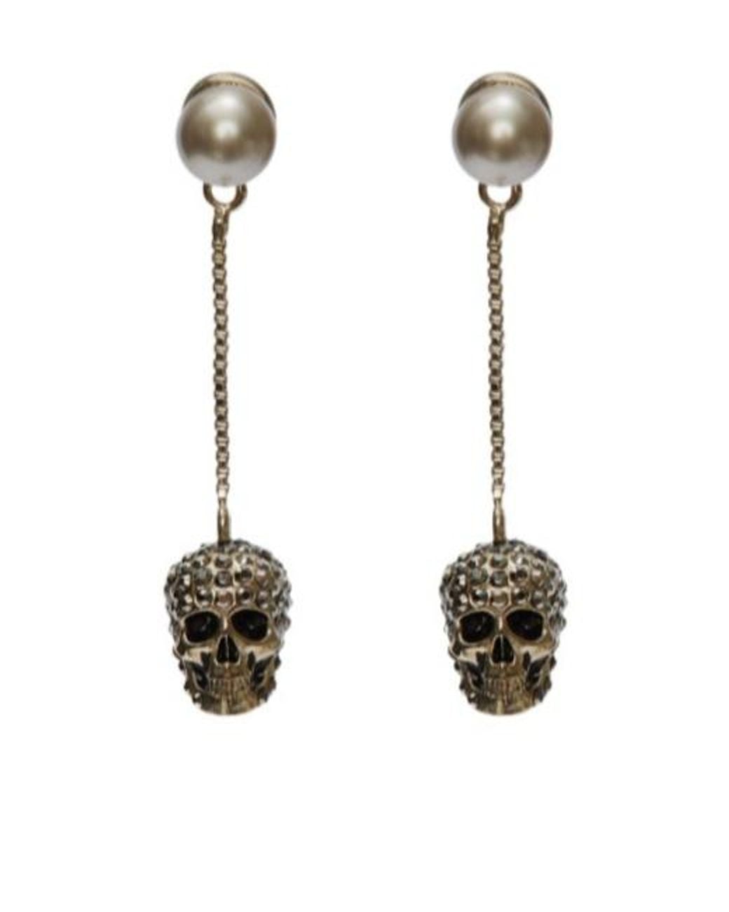 McQueen Metallic Skull Embellished Drop Earrings