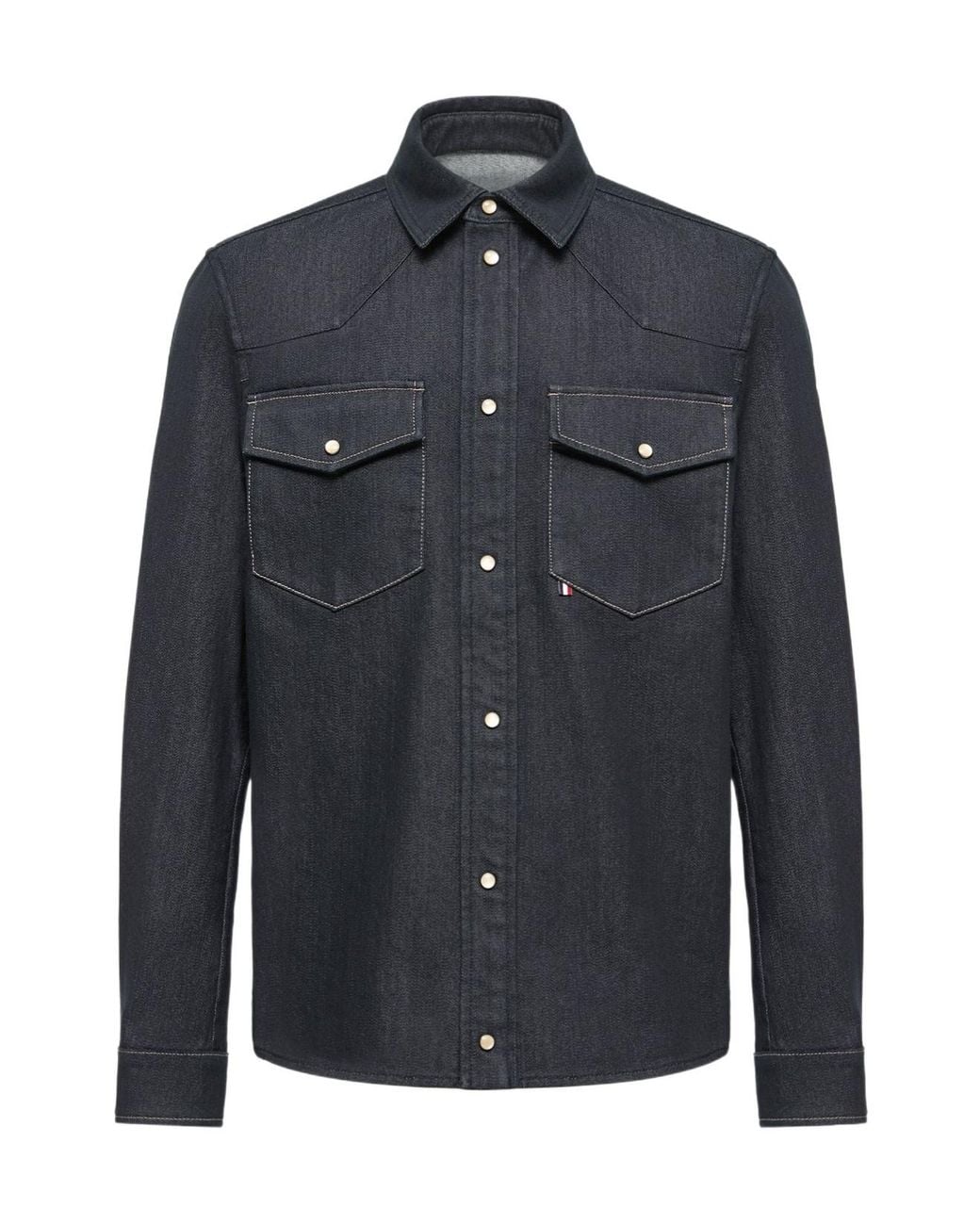 Moncler Blue Logo Patch Denim Overshirt for men