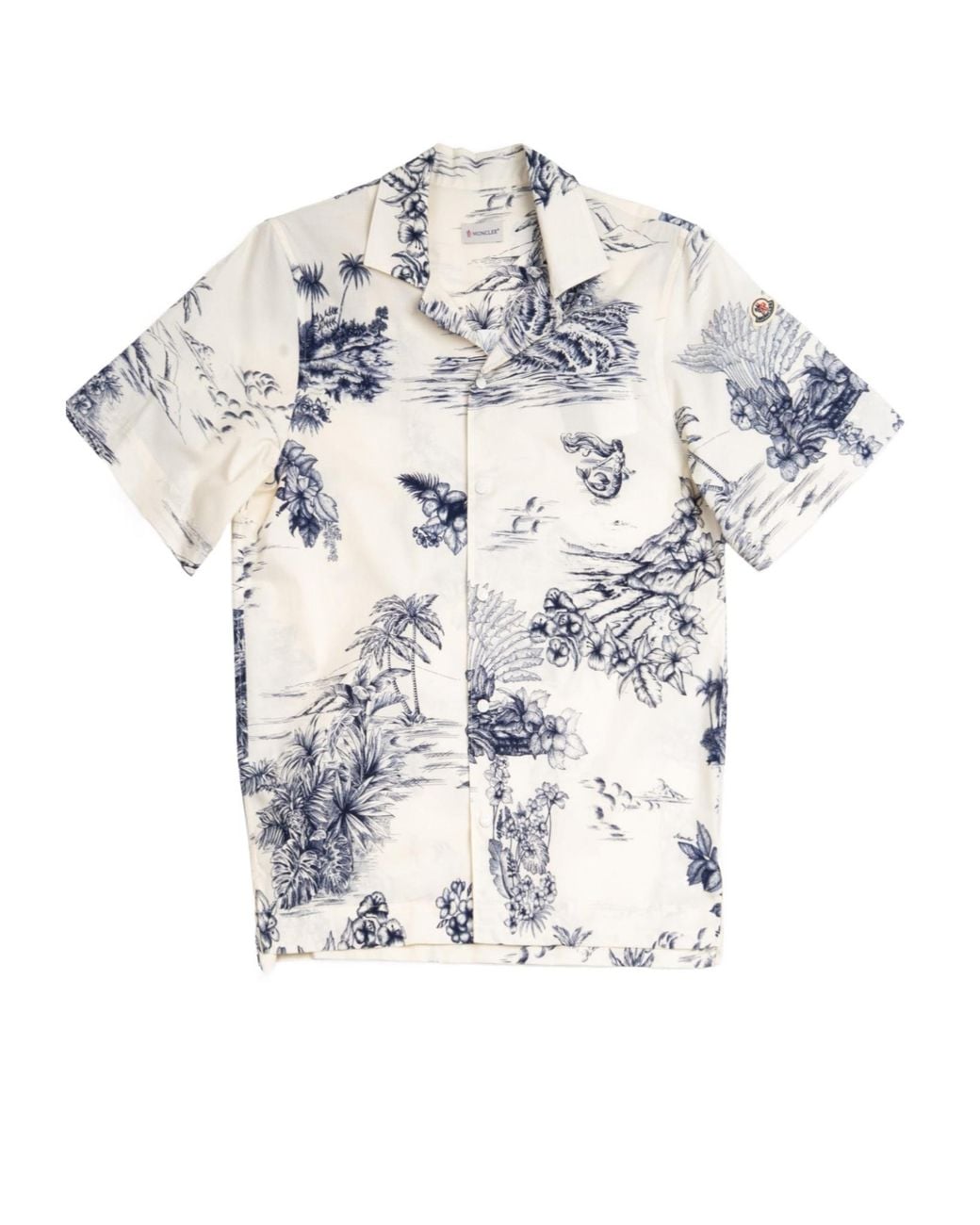 Moncler White Floral Printed Short-Sleeved Shirt for men