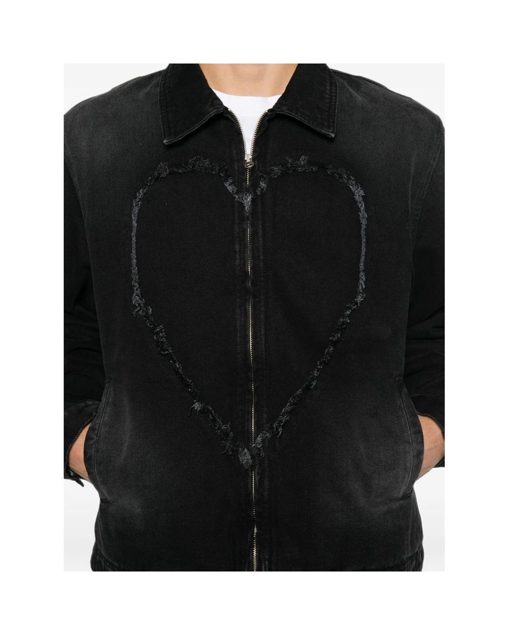 Carne Bollente Black Heart-Pattern Denim Jacket for men