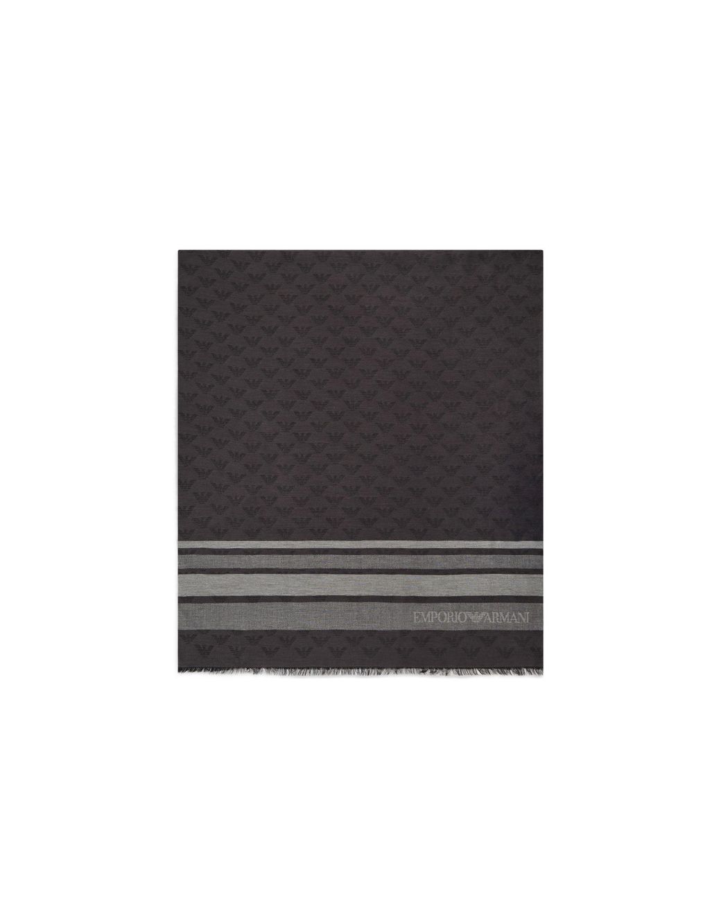 Emporio Armani Black Logo Jacquard Striped Frayed Scarf for men