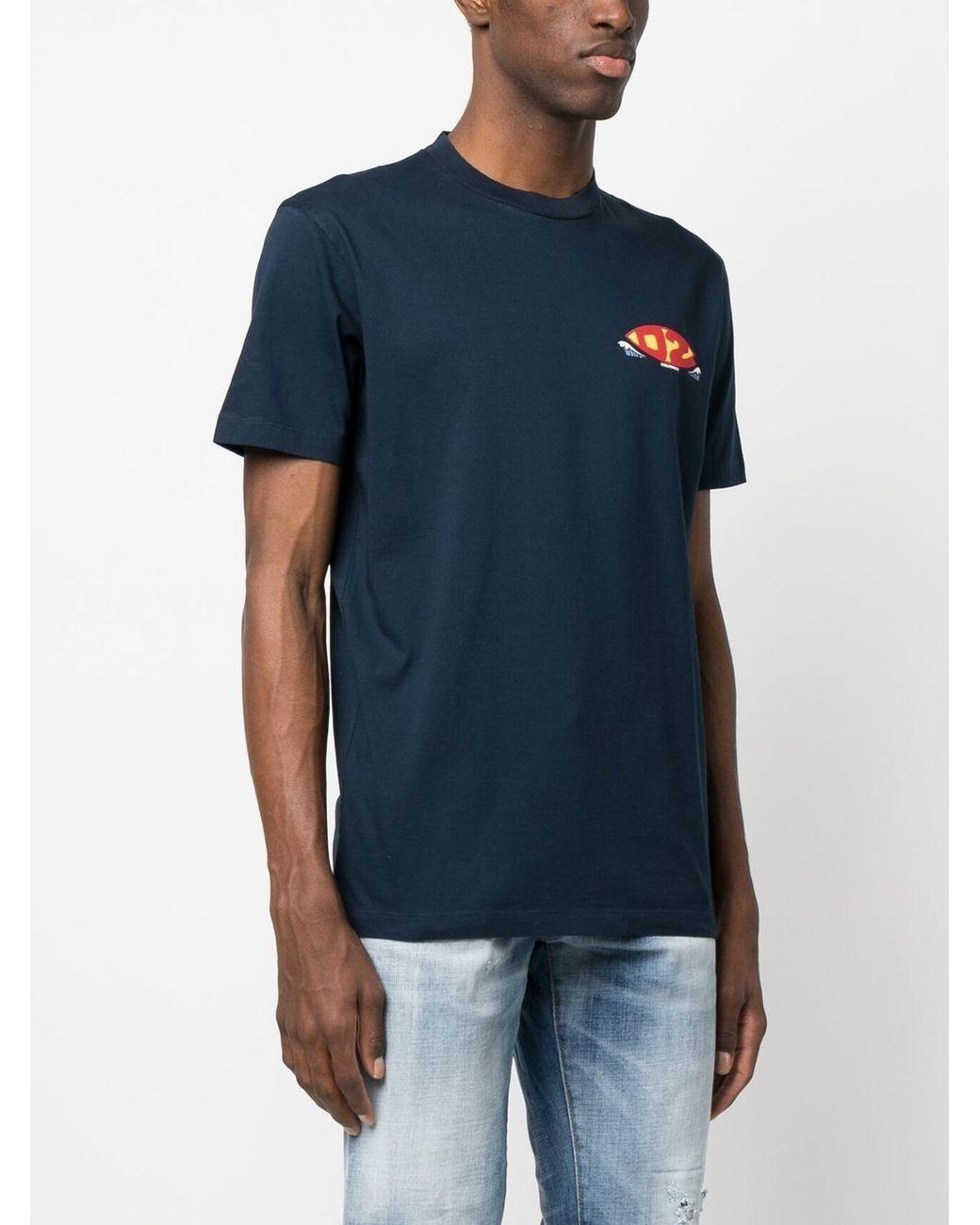 DSquared² Blue Logo-Print Cotton T-Shirt for men