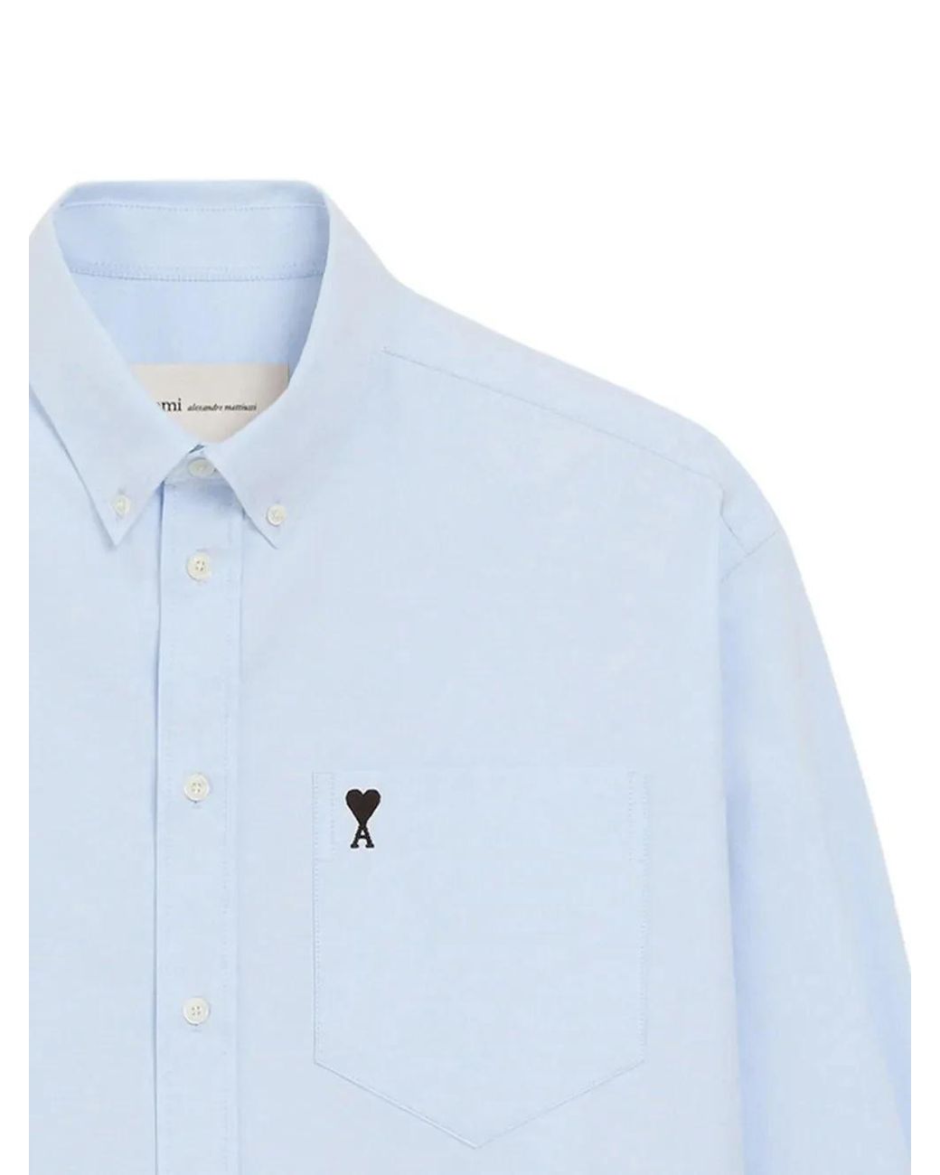 AMI Blue Ami Logo Embroidered Long-Sleeve Shirt for men