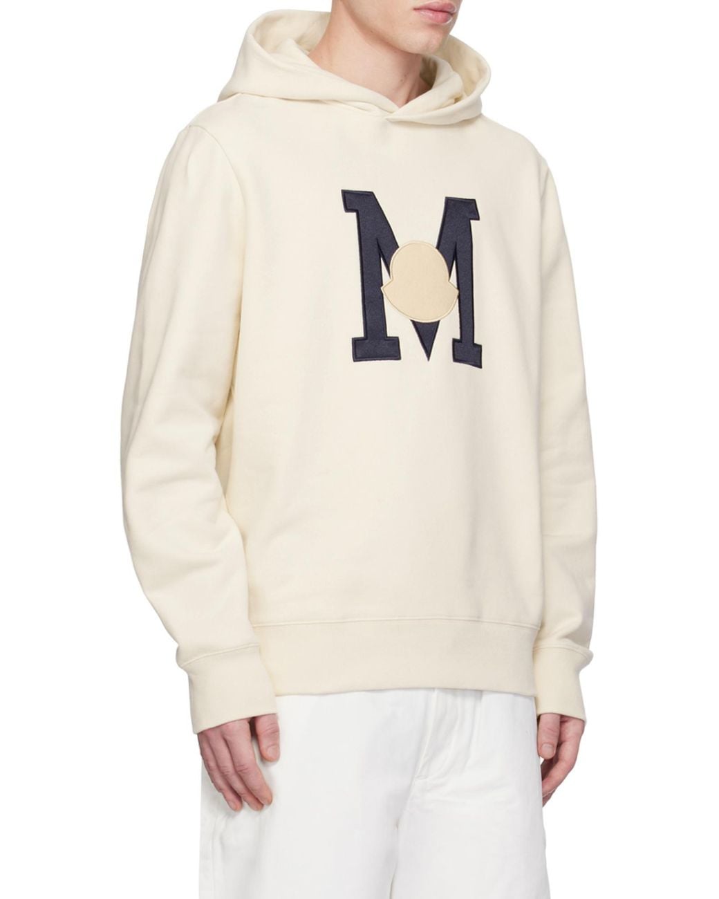 Moncler White Logo Embroidered Long-Sleeved Hoodie for men