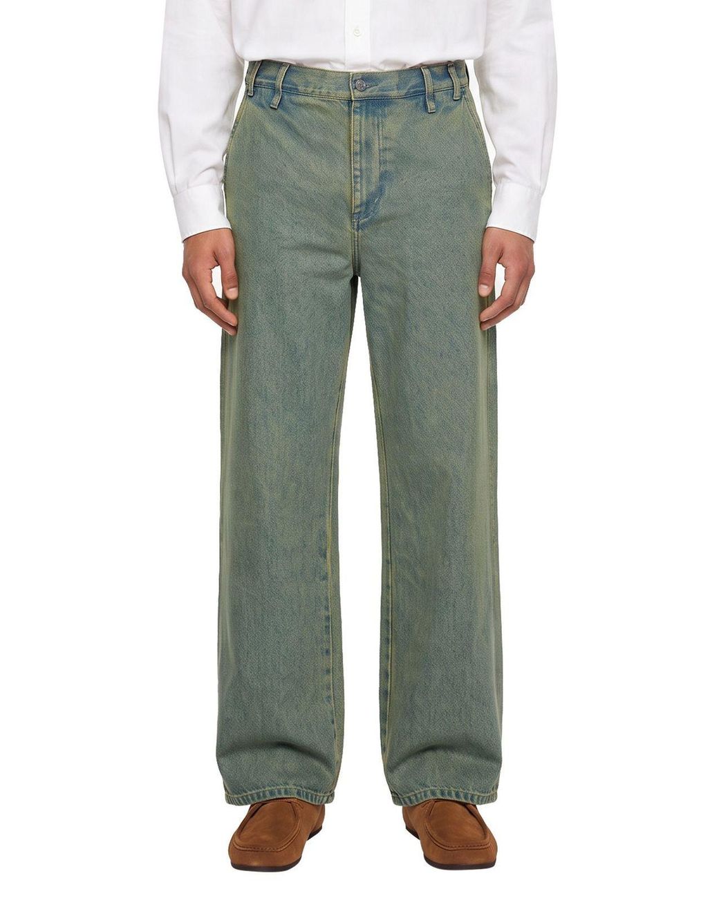 Song For The Mute Green Logo Patch Straight-Leg Jeans for men