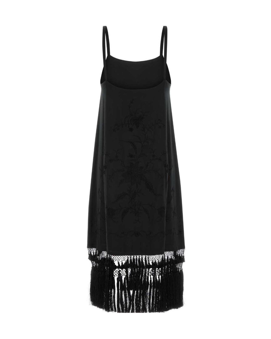 Bode Black Fringed Floral Dress