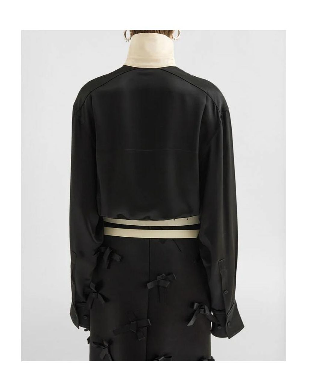 Jil Sander Black Contrast Collar Long-Sleeved Satin Shirt