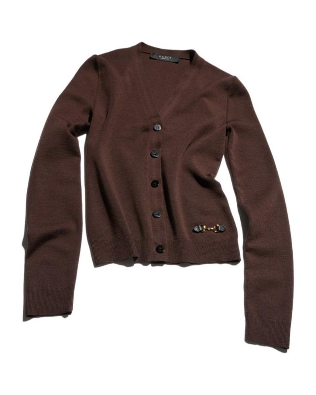 Gucci Brown Fine Rib Knit Wool Cardigan With Horsebit