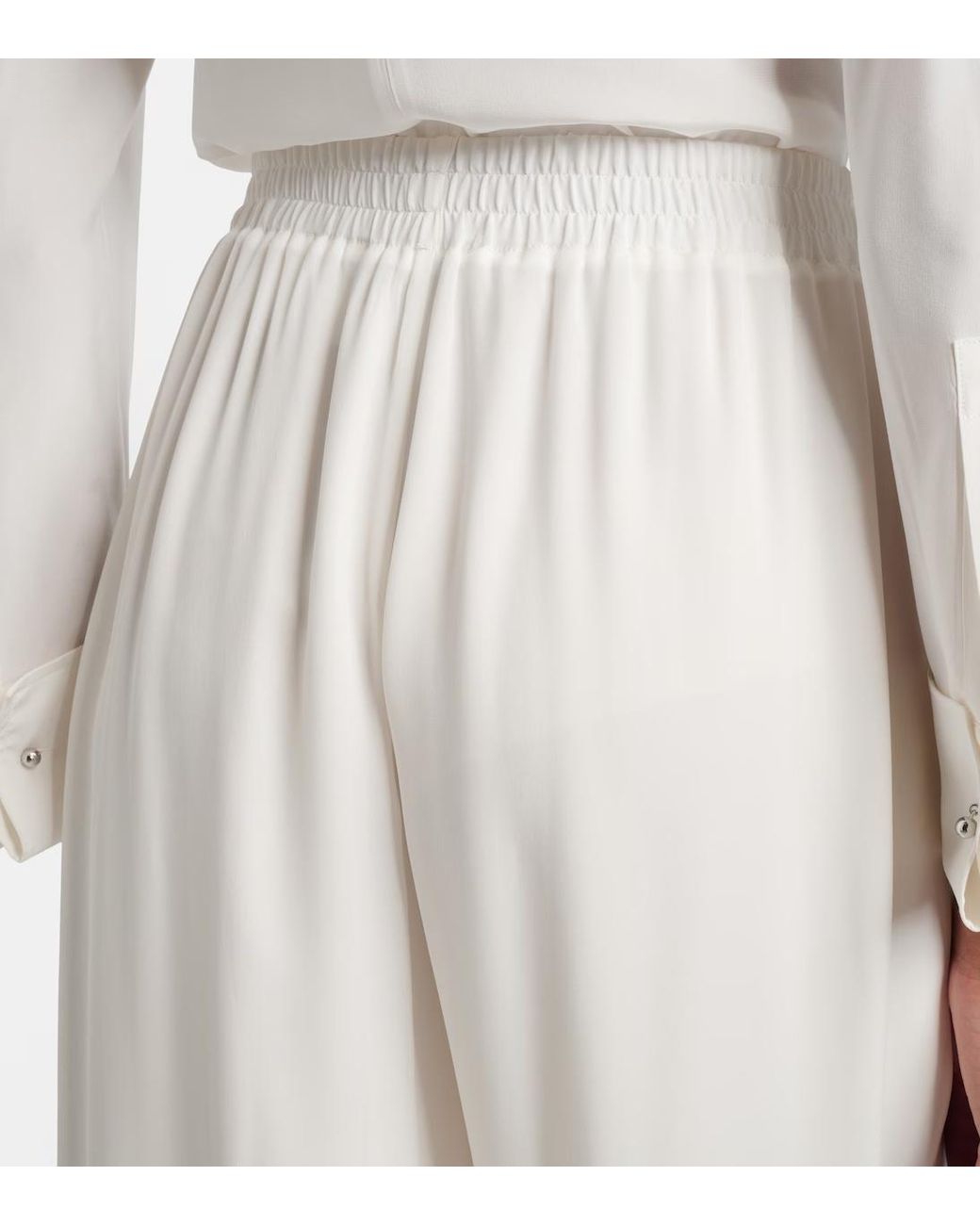 Oscar de la Renta White Mid-Rise Silk Straight Pants