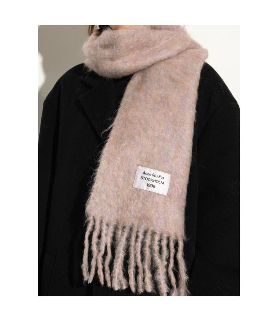 Acne Pink Logo Patch Fringed-Edge Scarf for men