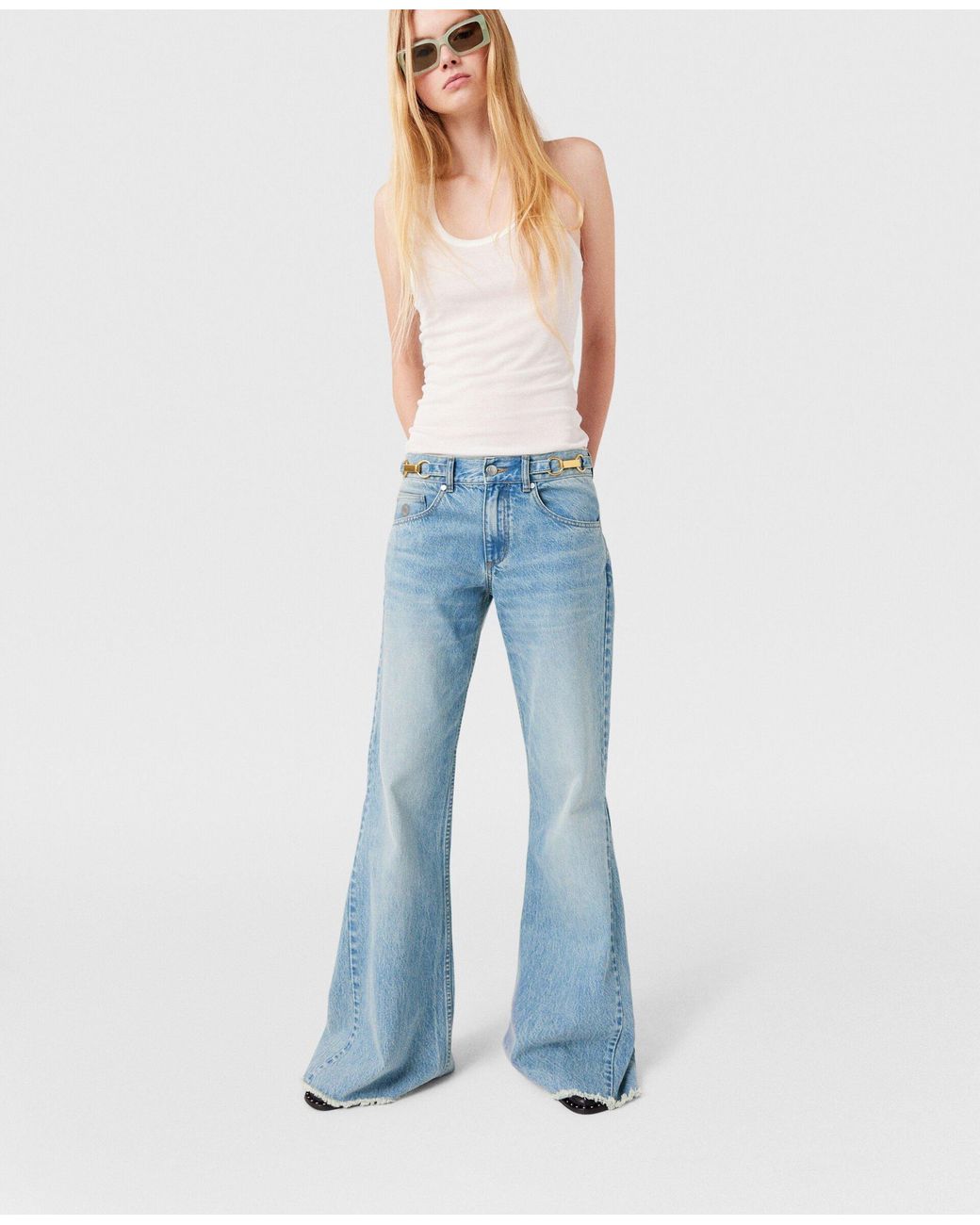 Stella McCartney Blue Mid-Rise Frayed-Edge Bbootcut Jeans