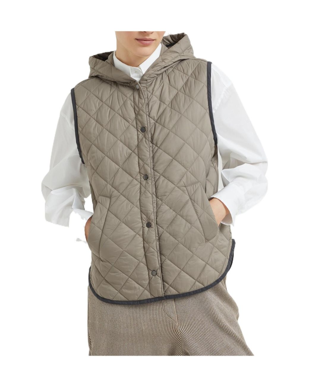 Brunello Cucinelli Gray Lightweight Matte Nylon Quilted Vest With Thermore Padding And Hood