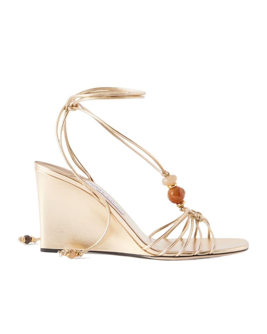 Jimmy Choo Natural Lova 85 Embellished Metallic Leather Wedge Sandals