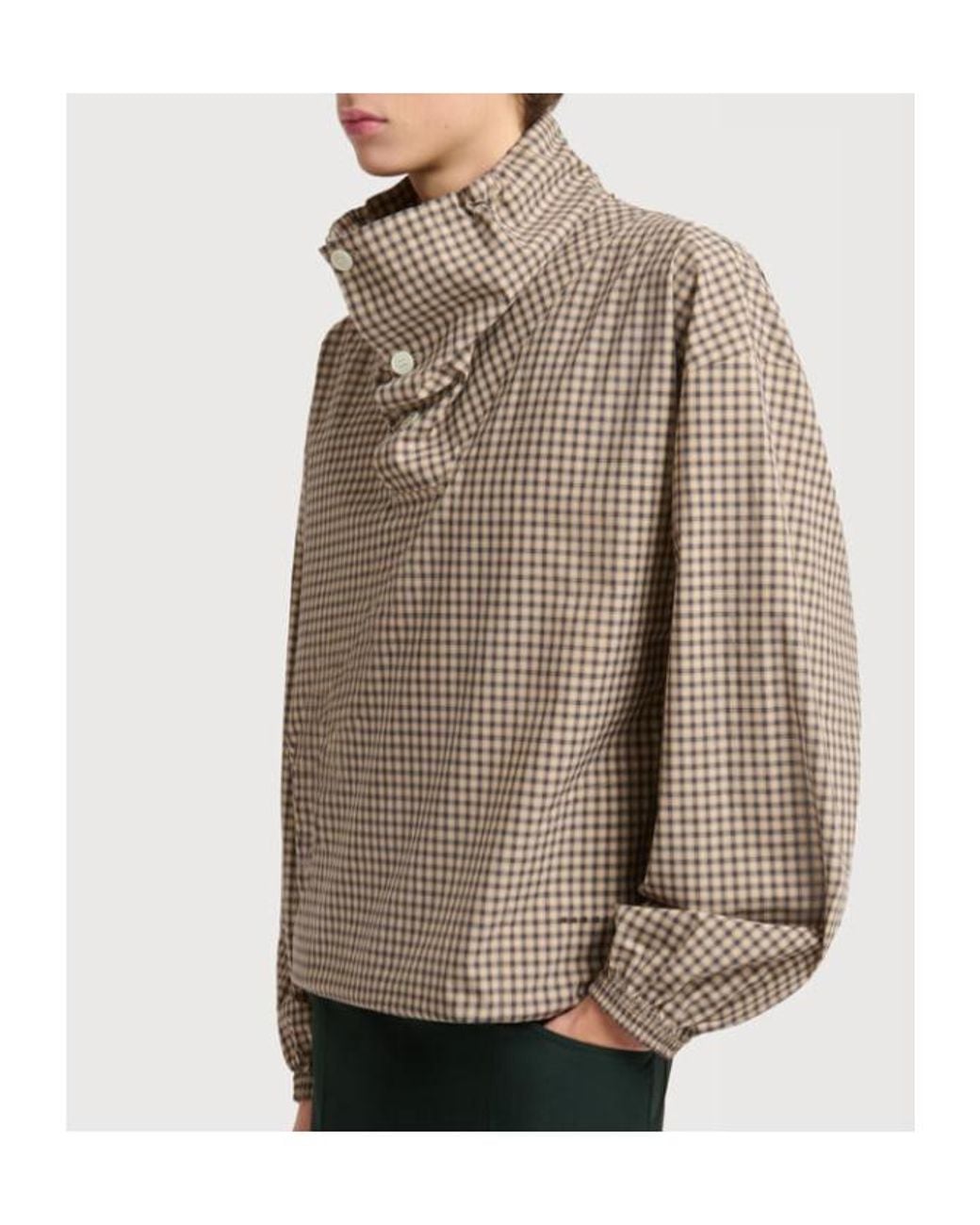 Marni Natural Checked Poplin Shirt With Funnel Neck for men