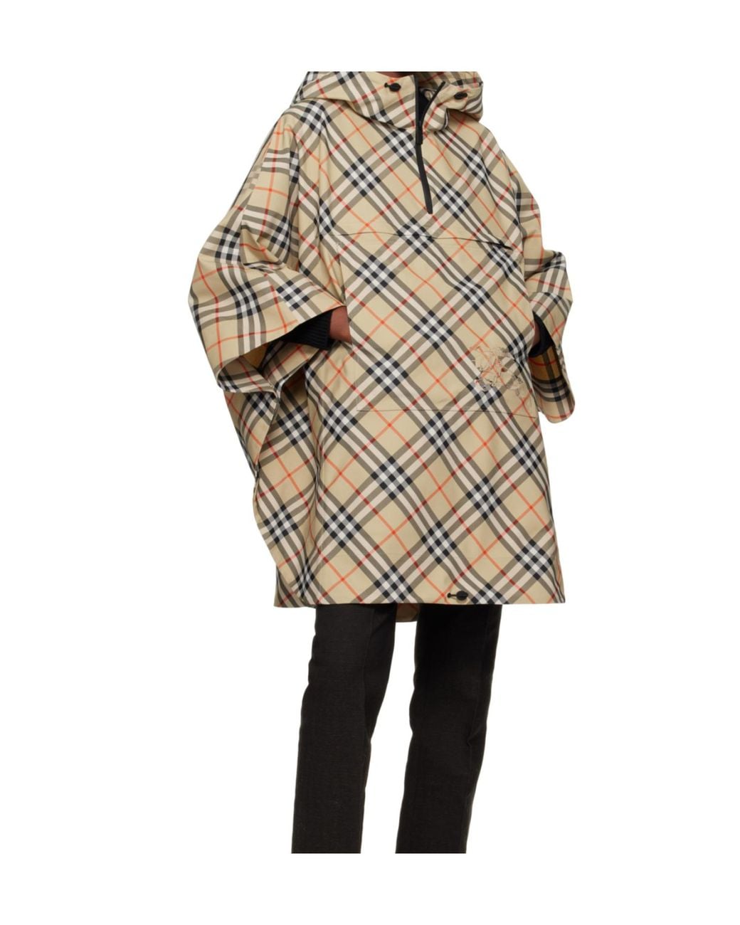 Burberry Natural Checked Hooded Half-Zipped Cape
