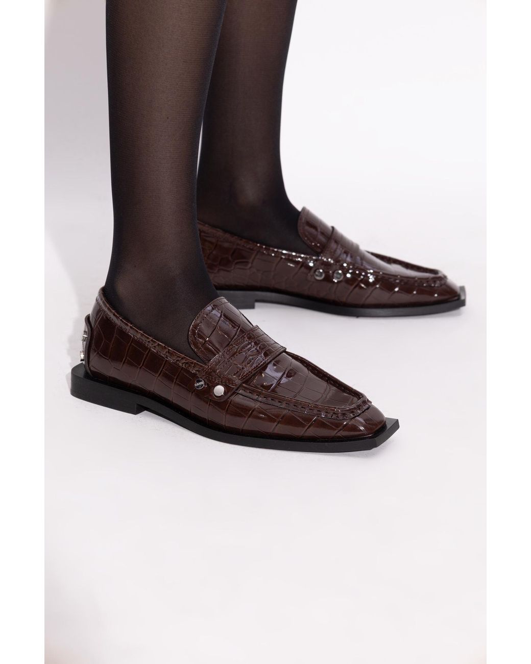 Ganni Brown Embossed Studded Loafers