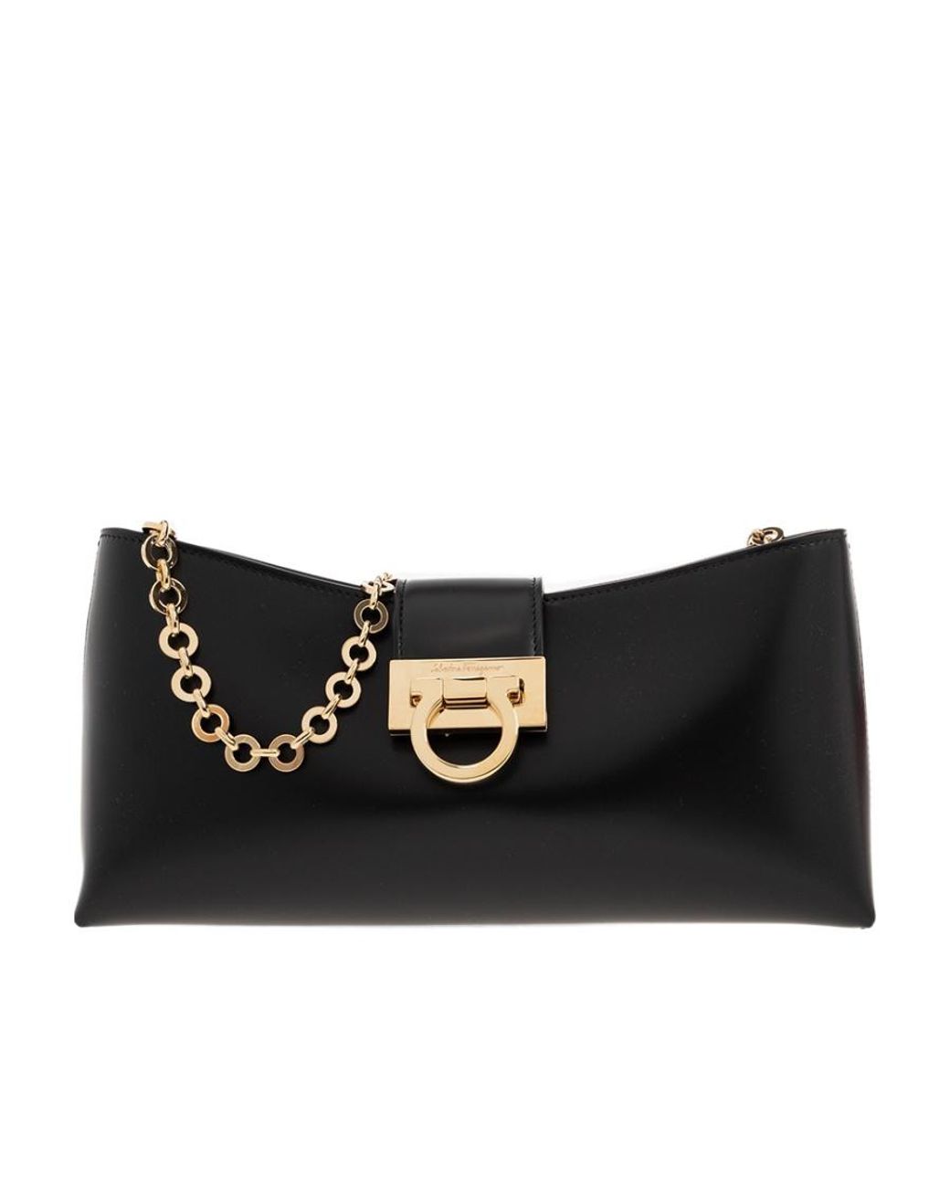 Ferragamo Black Trifolio Logo Engraved Shoulder Bag