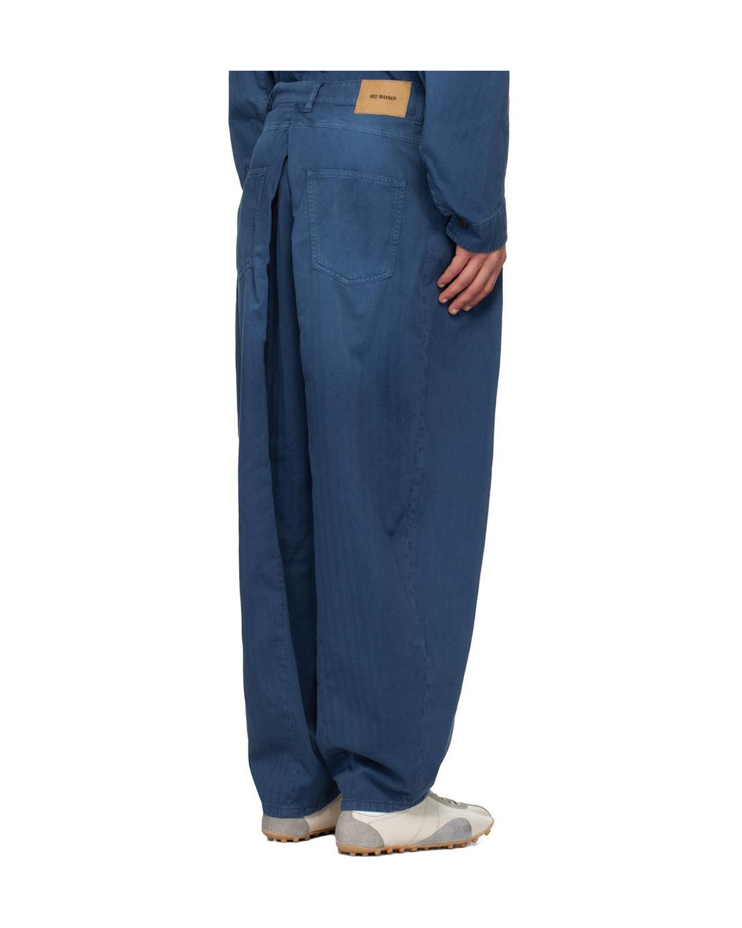 Hed Mayner Blue Pleated Jeans for men