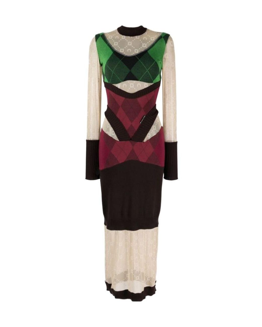 MARINE SERRE Red Regenerated Lozenge Knit Fitted Dress
