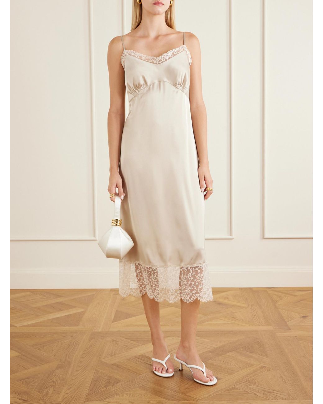Simone Rocha Natural Lace-Trimed Satin Midi Dress