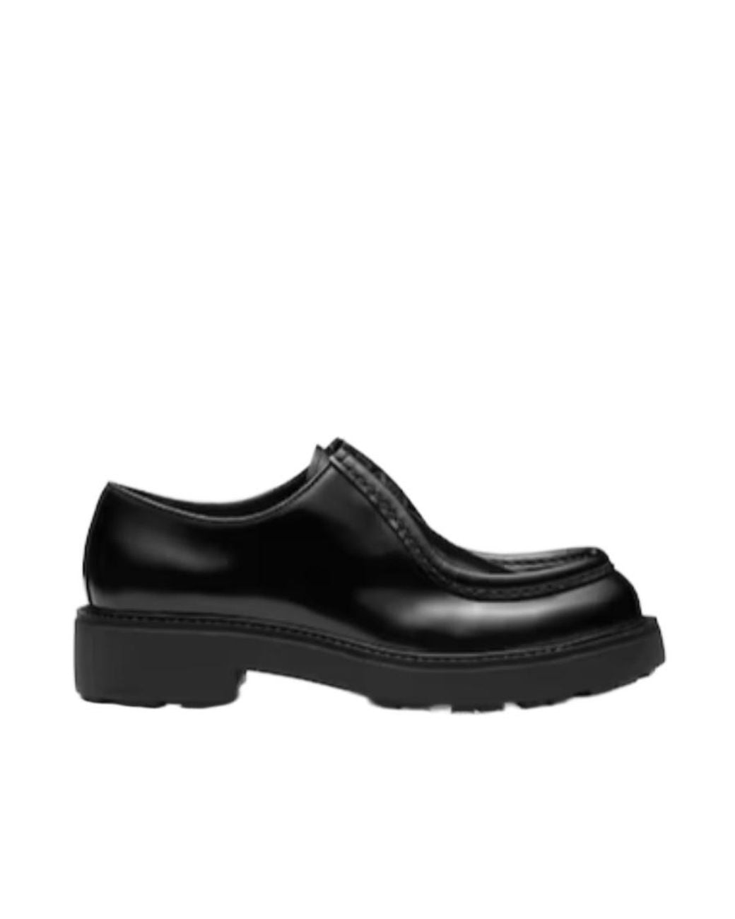 Prada Black Opaque Brushed Leather Lace-Up Shoes for men