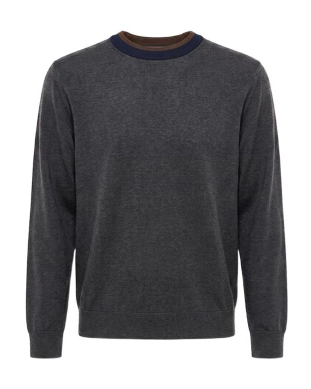 Peserico Gray Striped Crew-Neck Knit Top for men