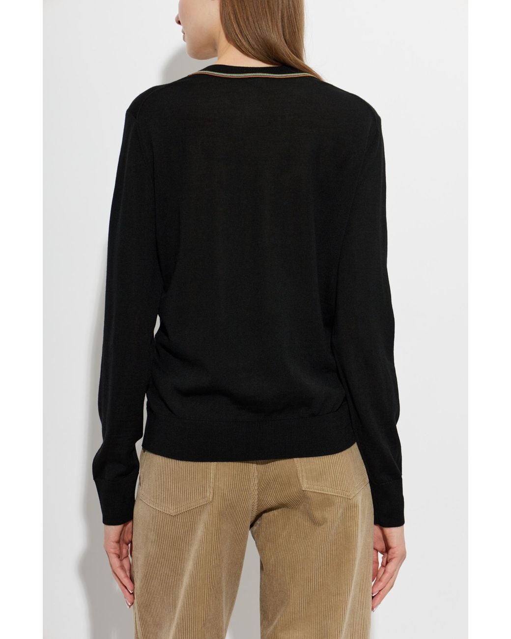 Paul Smith Black Stripe-Trim Crew Neck Knitted Sweater