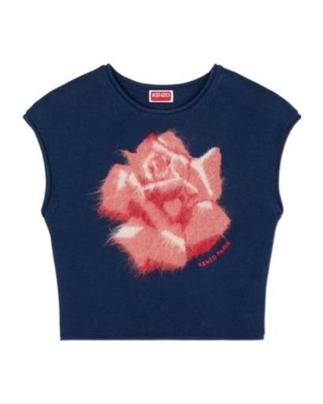 KENZO Blue Floral Intarsia-Knit Cropped Top