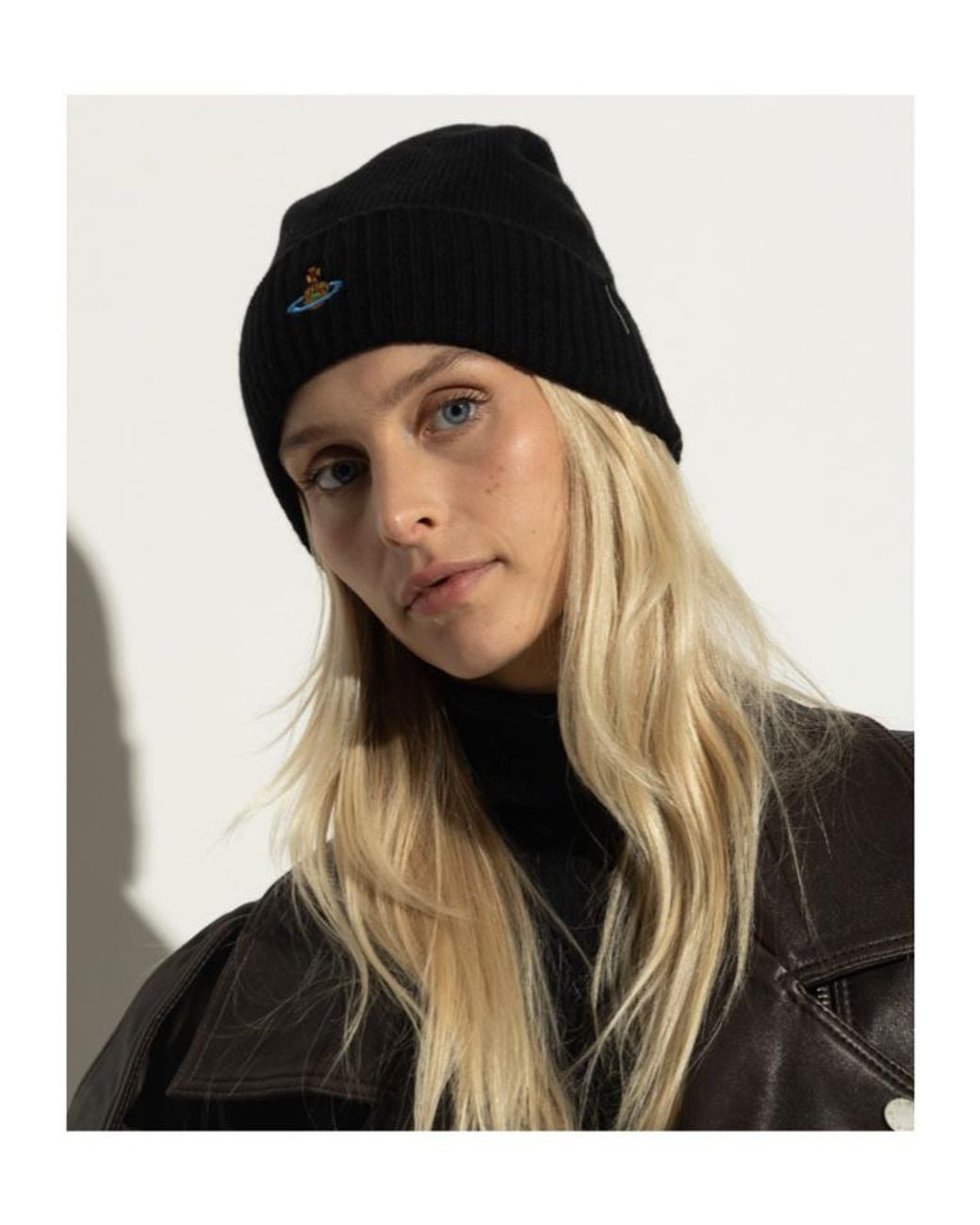 Vivienne Westwood Black Logo Embroidered Beanie for men