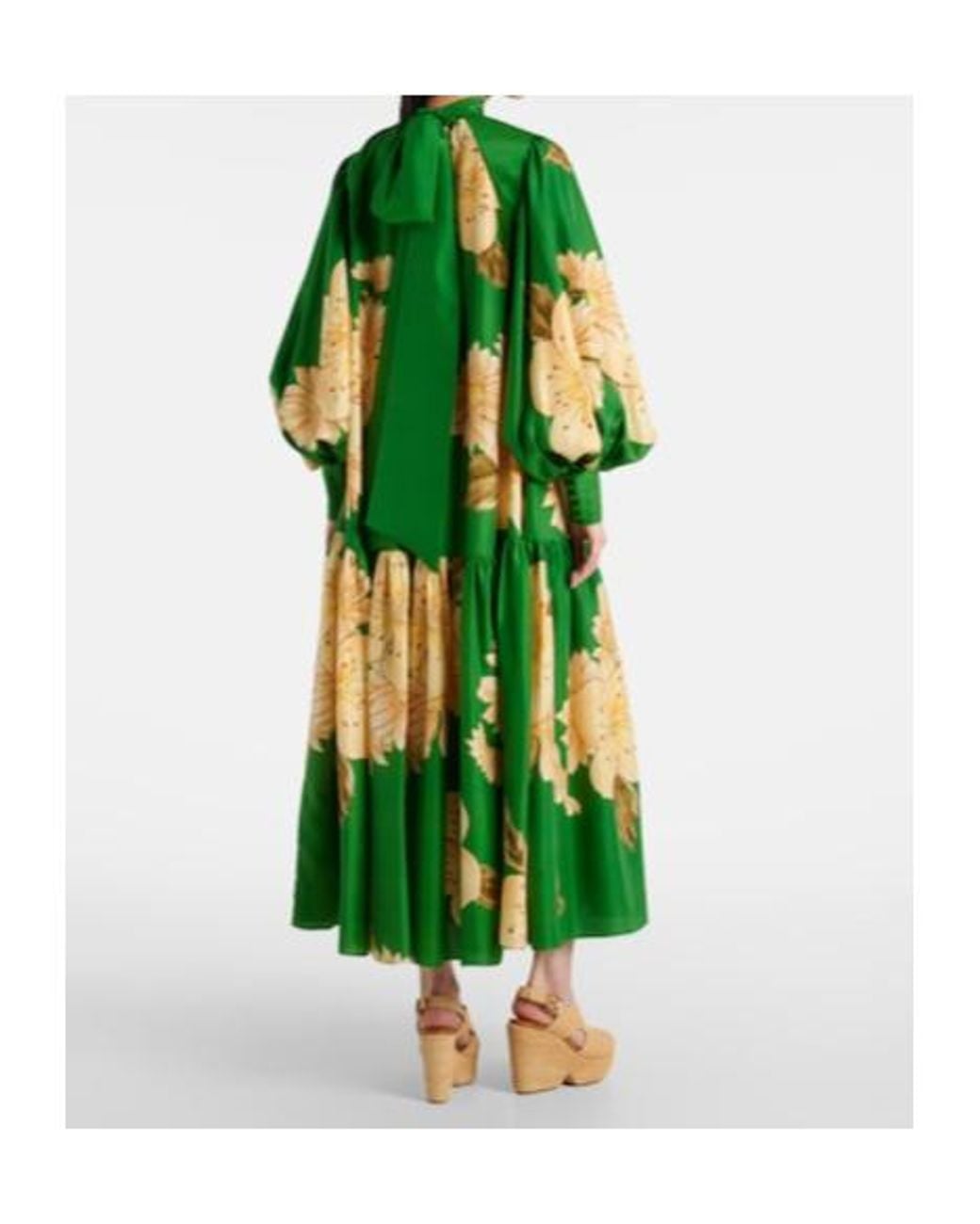 ALÉMAIS Green Sage Floral Silk Midi Dress