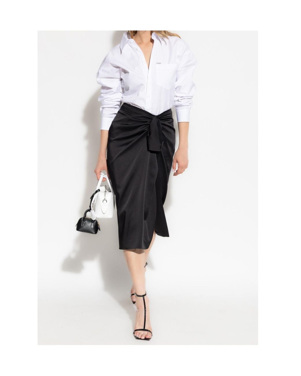 Stella McCartney Black Gathered Satin Midi Skirt