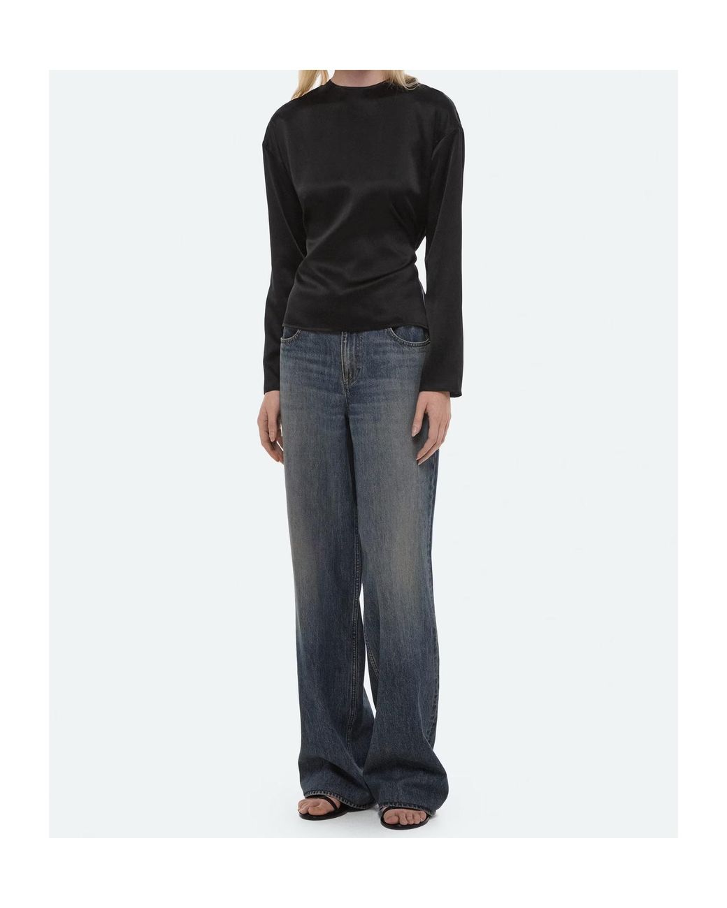 Helmut Lang Black Draped Silk Satin Scarf Top