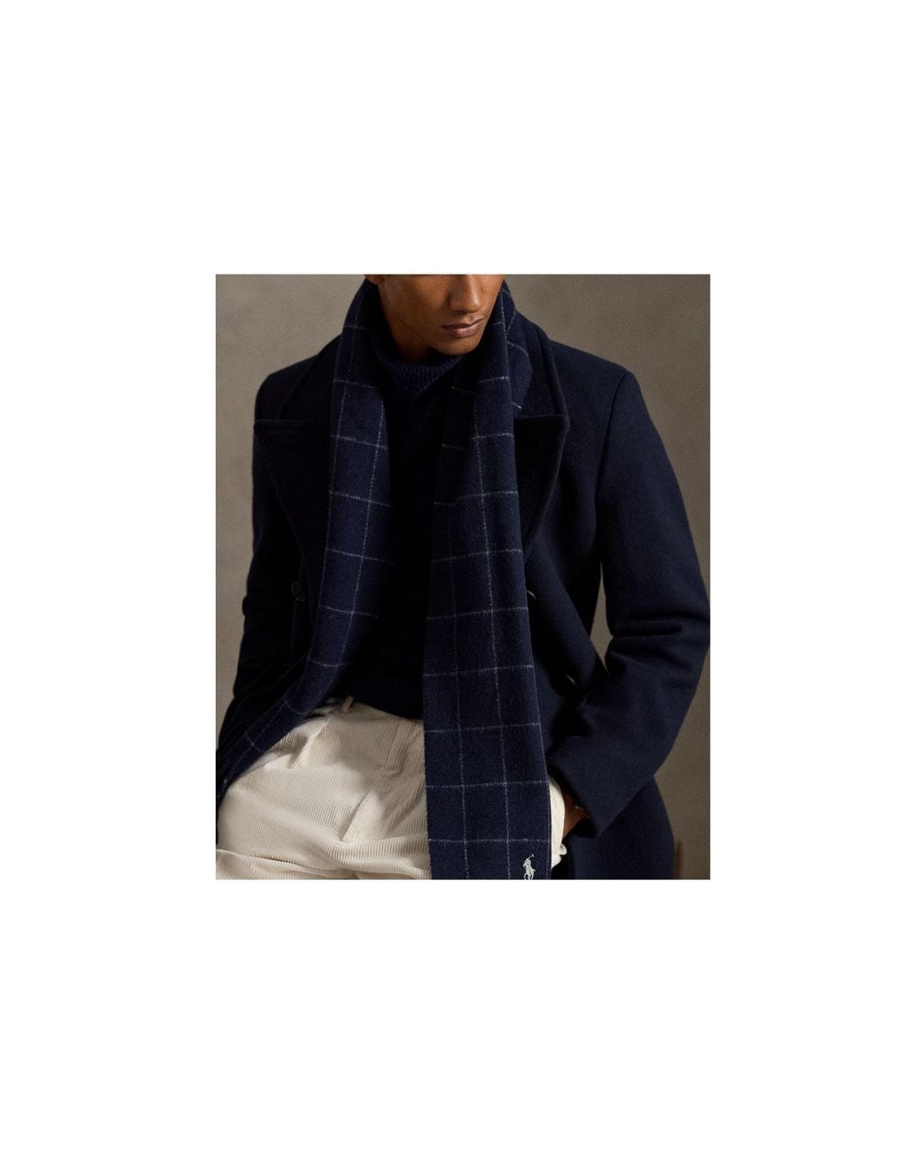 Polo Ralph Lauren Blue Checkered Fringe Scarf for men