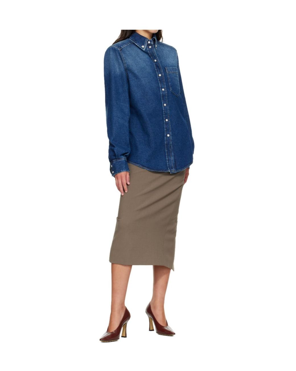 Mugler Blue Long-Sleeved Denim Shirt