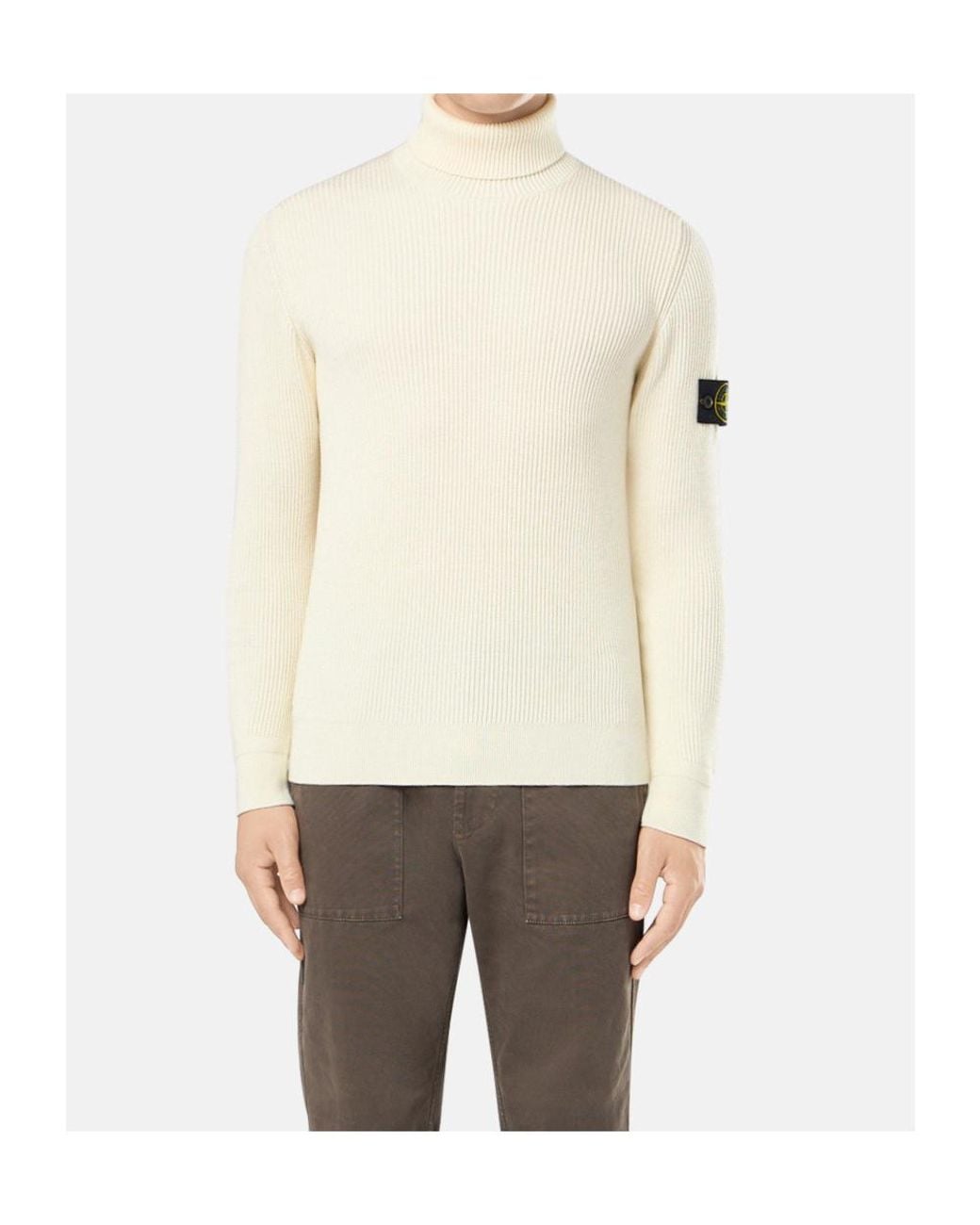 Stone Island White Logo Patch Roll Neck Jumper for men