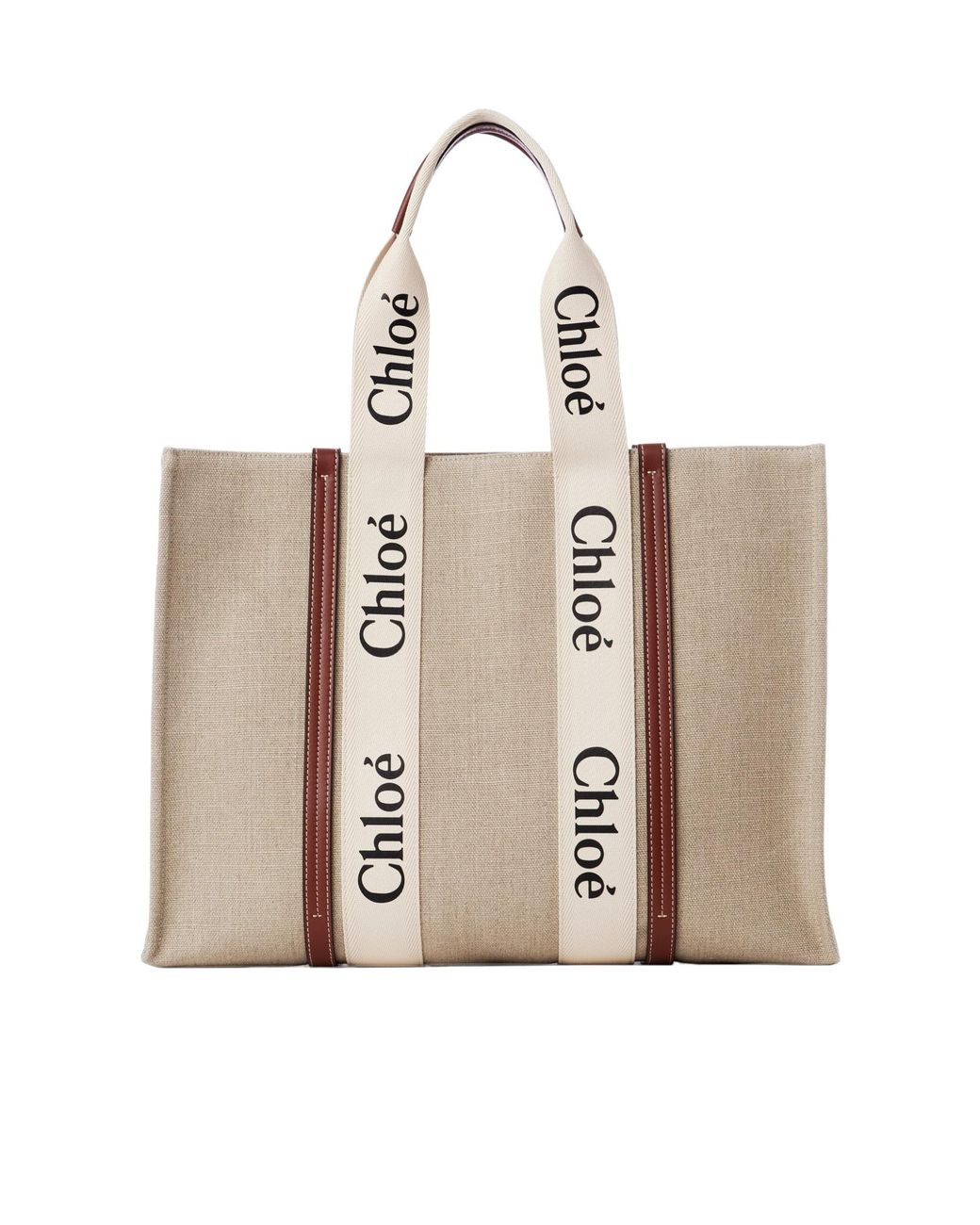 Chloé Natural Chloé Woody Logo Tape Large Tote Bag