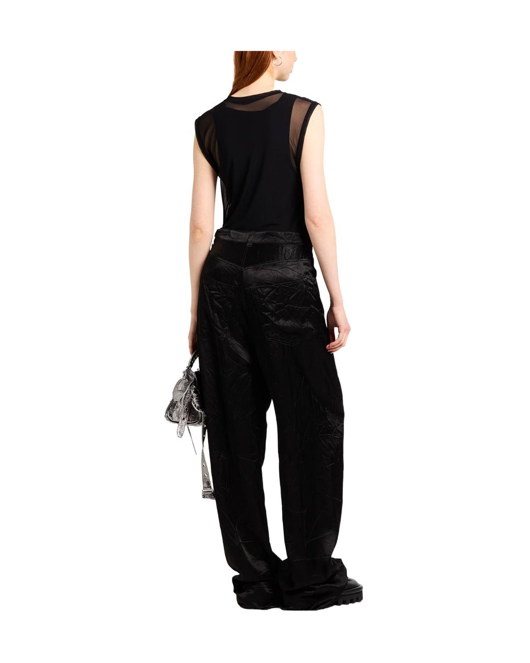 Balenciaga Black High-Waisted Satin Wide-Leg Trousers