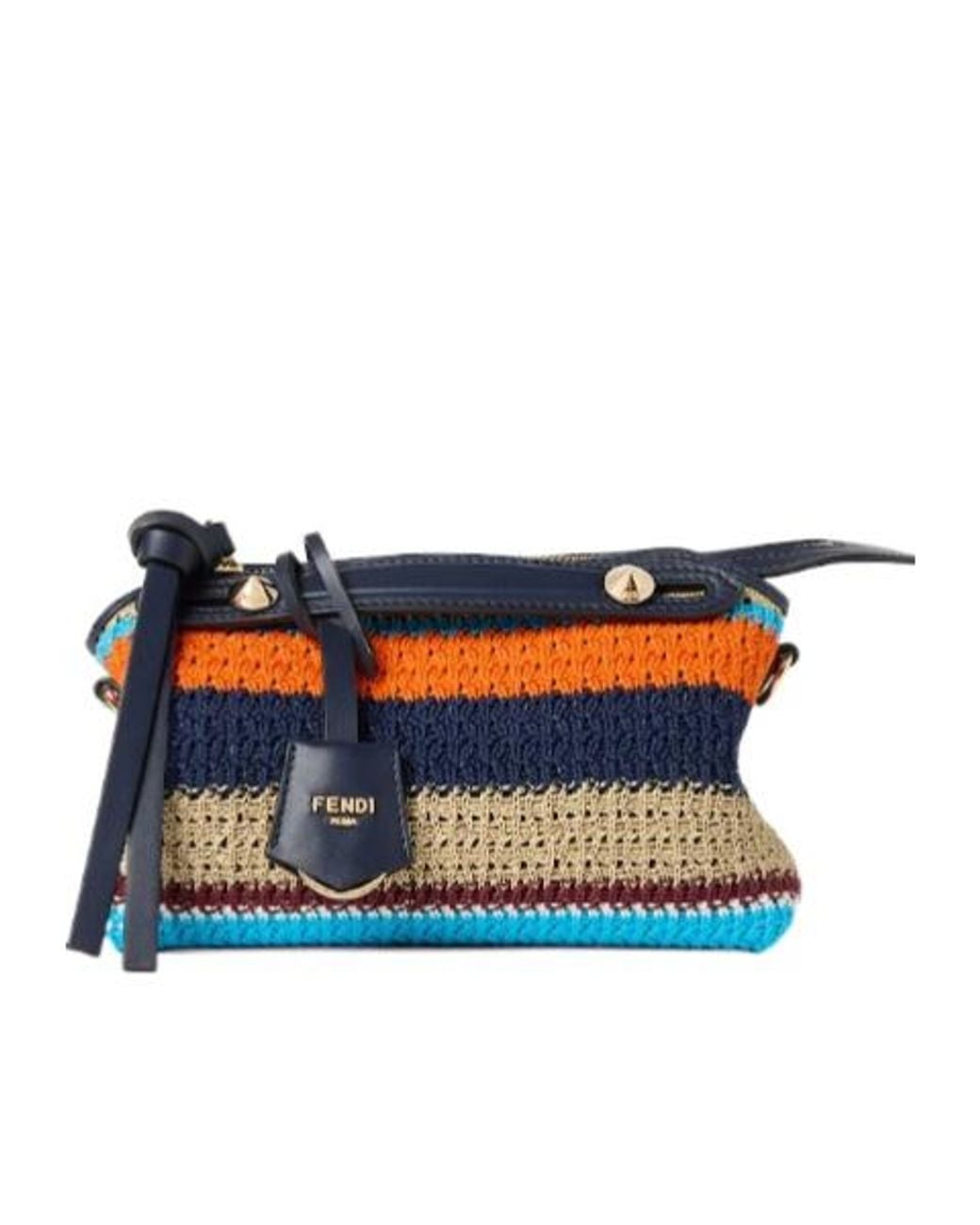 Fendi Blue By The Way Striped Crochet Tote Bag