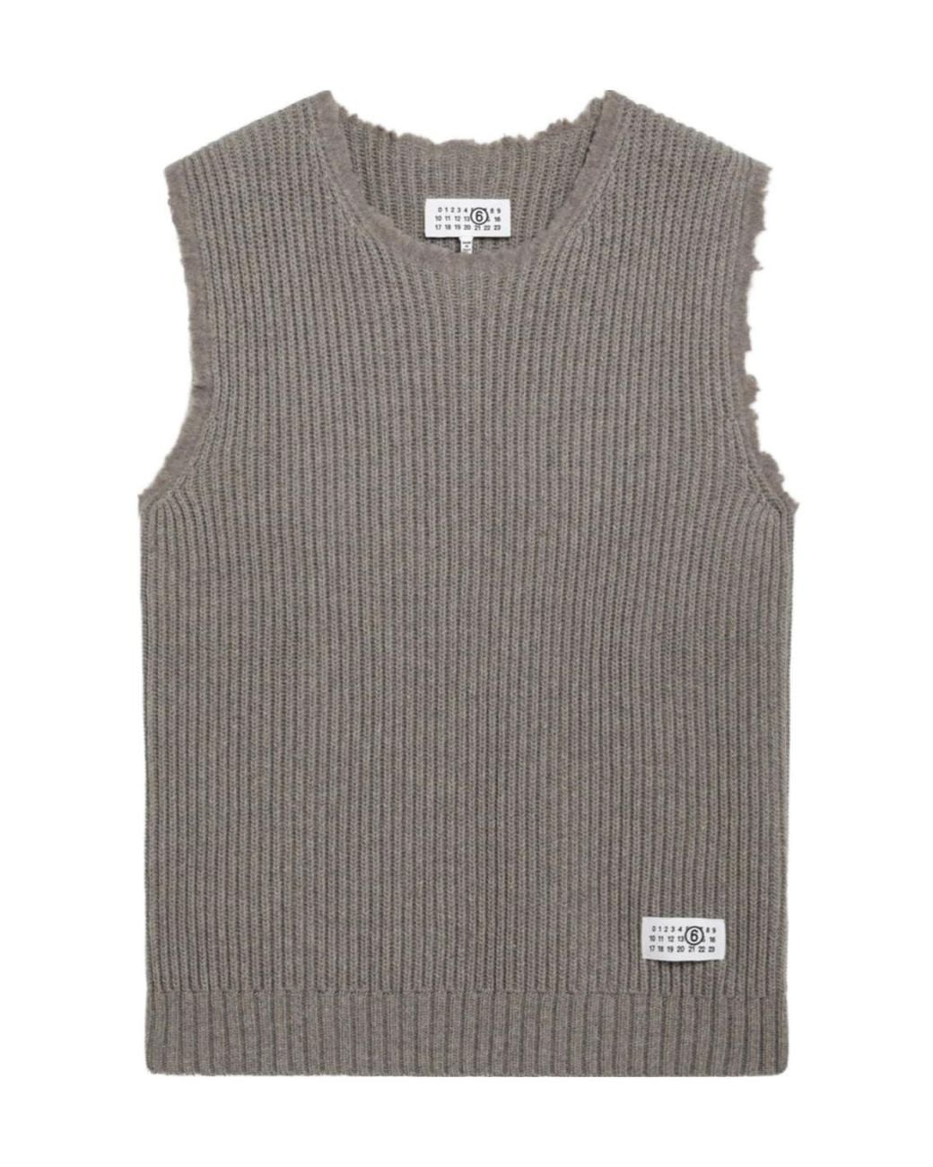 MM6 by Maison Margiela Gray Frayed-Edge Ribbed-Knit Vest for men