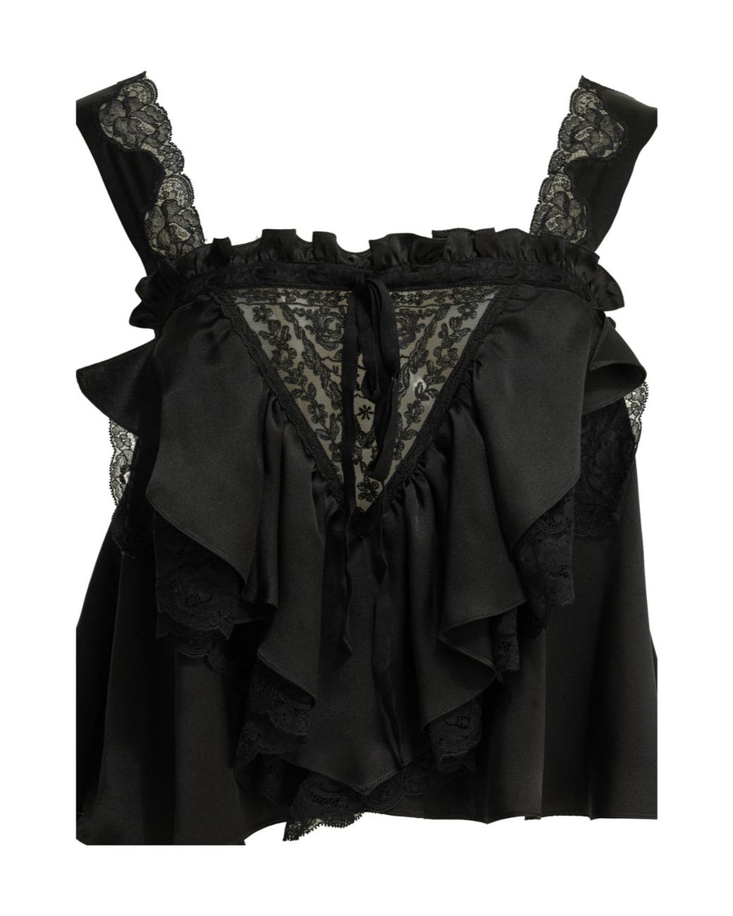 Chloé Black Lace-Trim Ruffled Top