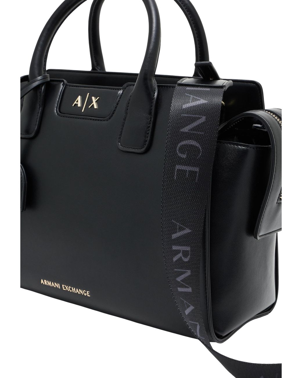 ARMANI EXCHANGE Black Saffiano-Effect Logo-Plaque Tote Bag