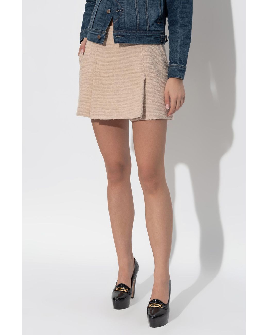 Tom Ford Natural Boucle Pleated Mini Skirt