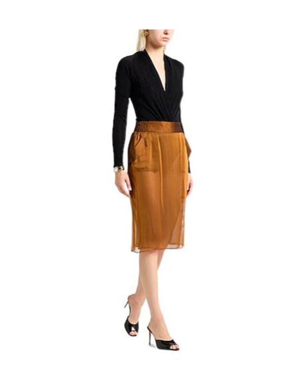 Saint Laurent Orange Slim-Fit Skirt