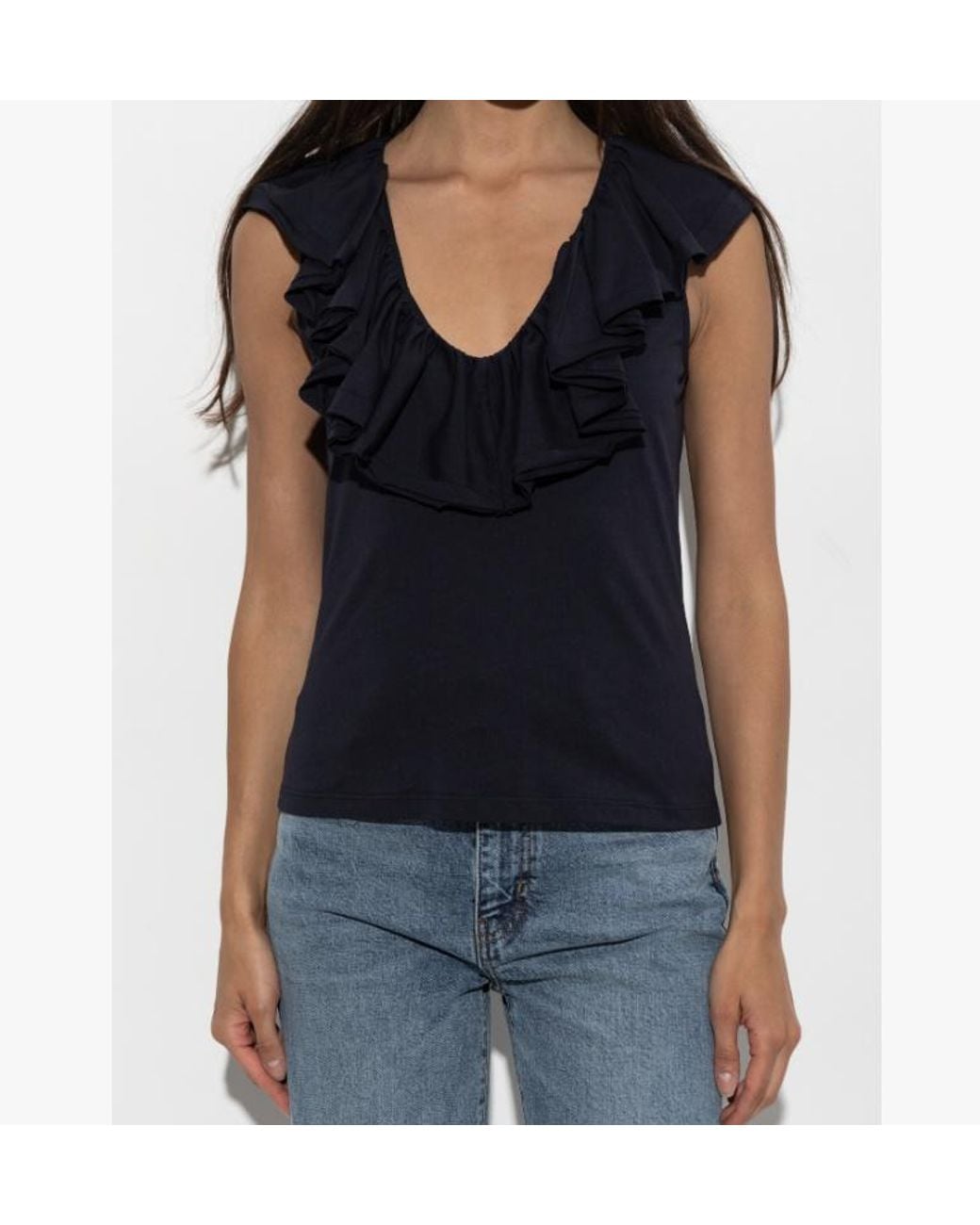 Ulla Johnson Black Sleeveless Ruffled Top
