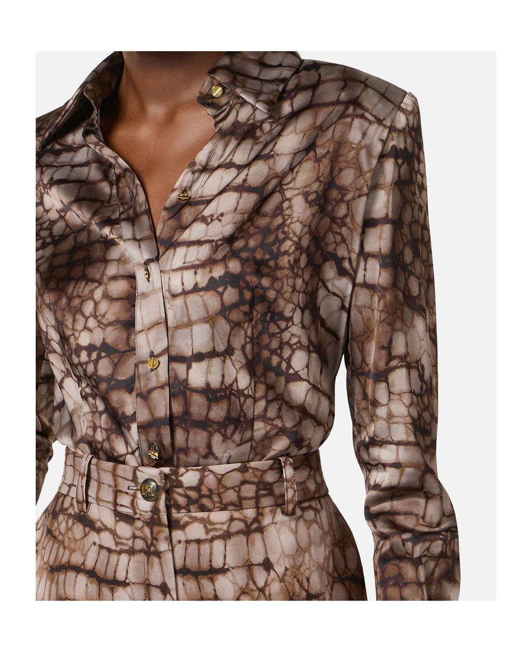Elisabetta Franchi Brown Printed Satin Shirt