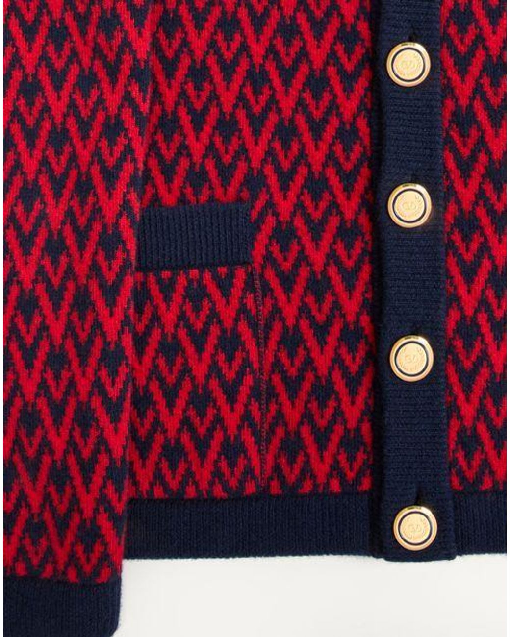 Valentino Red Geometric Patterned V-Neck Cardigan for men